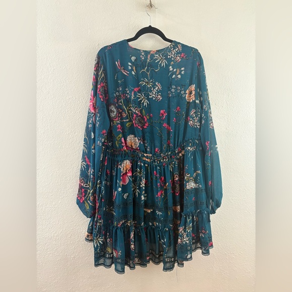 Free people Cherry Blossom long sleeve Mini Dress in Emerald Combo size S - Picture 9 of 10